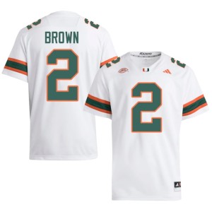 #2 College Football Men Canes University White Damari Brown Jerseys 239924-593
