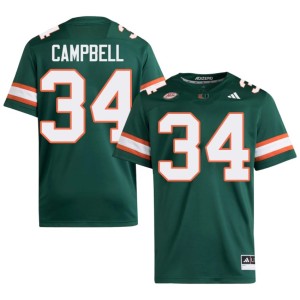 #34 Jordan Campbell Mens Canes College Football Green Player Jersey 298528-495