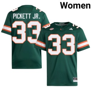 #33 Booker Pickett Jr. Green Womens High School College Football UM Hurricanes Jerseys 281464-175