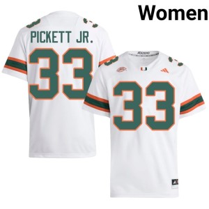 #33 College Football UMiami Hurricanes Game White Booker Pickett Jr. Womens Jerseys 437246-258