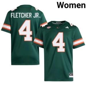 #4 Mark Fletcher Jr. Hurricanes Official College Football Green Women's Jersey 810302-809
