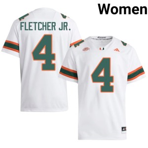 #4 College Football Embroidery Womens White Mark Fletcher Jr. Hurricanes Jerseys 935488-124