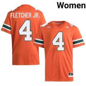 #4 Women Embroidery Miami Hurricanes Orange College Football Mark Fletcher Jr. Jerseys 632179-160