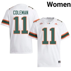 #11 College Football Women University White Dereon Coleman University of Miami Jerseys 460197-687