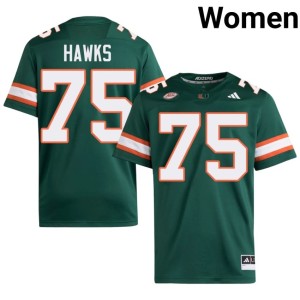 #75 Game College Football Jacob Hawks Green Women UMiami Jersey 651392-911