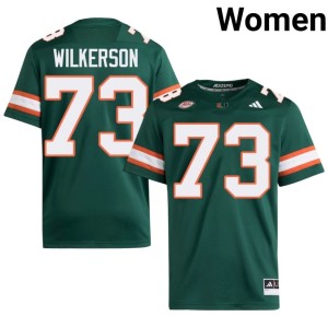 #73 Jaden Wilkerson Women's College Football Embroidery Green UM Hurricanes Jersey 136306-104