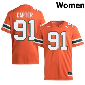 #91 Jarquez Carter College Football 2026 Women Orange Miami Jersey 405615-332