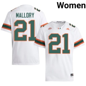 #21 College Football Miami Javian Mallory Women's White University Jersey 385910-745