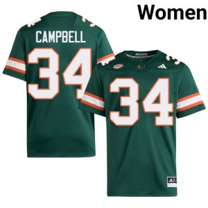 #34 Green Player Miami Jordan Campbell College Football Womens Jersey 366040-375