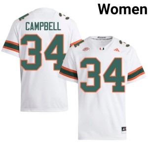 #34 White Women Jordan Campbell College Football Official Miami of Florida Jerseys 199301-124