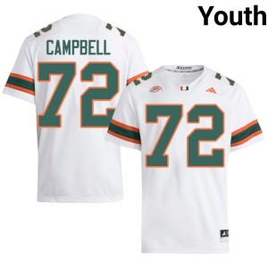 #72 College Football Miami Hurricanes Official White Demetrius Campbell Youth Jersey 277707-470