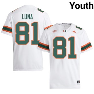 #81 Riply Luna White Youth UM Hurricanes College Football Game Jerseys 208590-318
