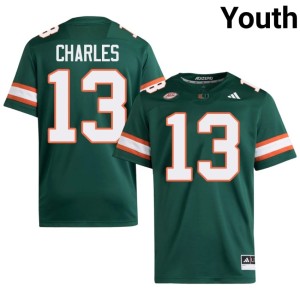 #13 Miami Game College Football Asharri Charles Youth Green Jersey 777693-496