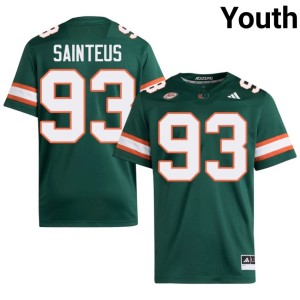 #93 Green Embroidery UMiami Hurricanes Youth Fred Sainteus College Football Jerseys 962796-125