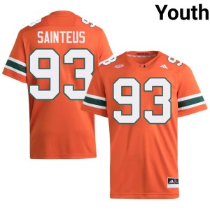 #93 Fred Sainteus UM Hurricanes Orange College Football Youth Embroidery Jerseys 308491-917