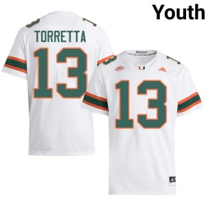 #13 Youth White Gino Torretta University of Miami College Football High School Jerseys 149528-237