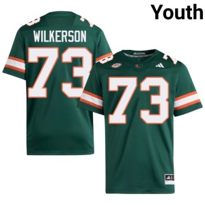#73 Embroidery Jaden Wilkerson Miami College Football Youth Green Jersey 654384-479