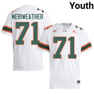 #71 Stitched College Football White Youth Miami of Florida Jamal Meriweather Jerseys 500335-309