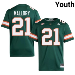 #21 Youth College Football Javian Mallory UMiami Hurricanes University Green Jerseys 664393-508