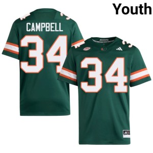 #34 College Football NCAA Jordan Campbell Miami Youth Green Jersey 181902-995