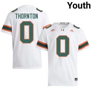 #0 Omar Thornton College Football Youth Hurricanes Stitched White Jerseys 439204-348